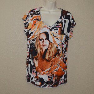 Sz S Printed Artworks Brigitte Bardot Cotton Blend Cap Sleeve Top T-Shirt